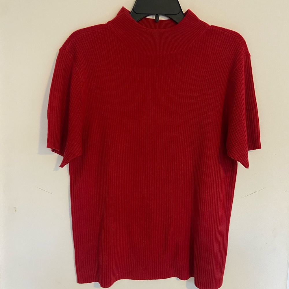 VINTAGE Red Mockneck Red Ribbed Sweater Shirt XL
